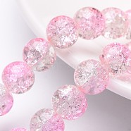 Pink & Clear Crackle Glass Round Beads Strands, 10mm, Hole: 1.3~1.6mm, about 80pcs/strand, 31.4 inch(X-CCG-Q002-10mm-01)