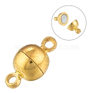 Brass Magnetic Clasps with Loops, Nickel Free, Round, Golden, 11.5x6mm, Hole: 1.2mm(MC019-NFG)