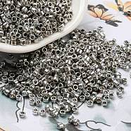 Electroplate Glass Seed Beads, Metallic Colours, Cylinder, Platinum Plated, 2.5x1.6mm, Hole: 1.4mm, about 50398pcs/pound(SEED-S042-01A-07)
