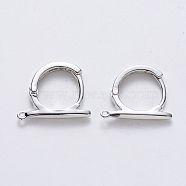 Brass Hoop Earrings Findings, Nickel Free, with Horizontal Loop, Real Platinum Plated, 17x13.5~14.5x2.5mm, Hole: 1mm, Pin 0.9x1.2mm(X-KK-T049-18P-NF)