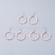 Natural Rose Quartz Dangle Earrings, with Platinum Plated Brass Earring Hooks, Round Ring, 51.2~56.2mm, Pin: 0.5mm(EJEW-E255-D18)