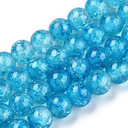 Baking Painted Crackle Glass Bead Strands, Round, Deep Sky Blue, 8mm, Hole: 1.3~1.6mm, about 100pcs/strand, 31.4 inch(DGLA-Q023-8mm-YS77-A)