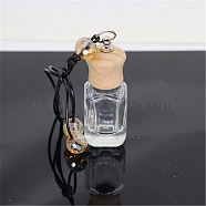 Empty Glass Perfume Bottle Pendants, Aromatherapy Fragrance Essential Oil Diffuser Bottle, with Coffee Color Cord, Car Hanging Decor, with Wood Lid, Square, 5.36x2.7cm.(PW22121512837)