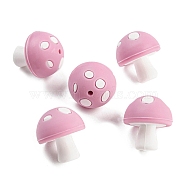 Mushroom Food Grade Silicone Focal Beads, Chewing Beads For Teethers, DIY Nursing Necklaces Making, Pink, 20x18mm, Hole: 2mm(SIL-Z011-01)
