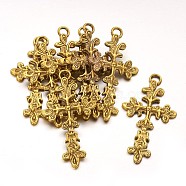 Tibetan Antique Golden Pendants, Lead Free and Cadmium Free, Cross, 47.5mm long, 25mm wide, 3mm thick, hole: 2.5mm(GLF1360Y)