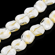 Handmade Milleflori Glass Beads Strands, Square, Floral White, 10.5x11.5~12x7mm, Hole: 1mm, about 50pcs/strand, 20.63''(52.4cm)(LAMP-M018-01A-09)