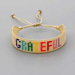 Miyuki Seed Braided Bead Bracelet, Word Grateful Friendship Bracelet for Women, Word, 11 inch(28cm)(BJEW-P269-02B)