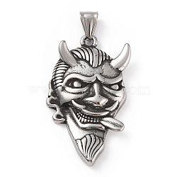 304 Stainless Steel Pendants, with 201 Stainless Steel Snap on Bails, Cattle Ghost Charm, Antique Silver, 48x27x7mm, Hole: 9x5mm(STAS-A083-14AS)