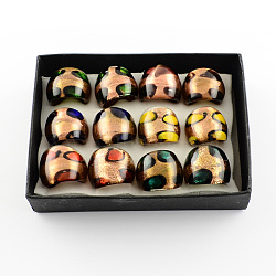 Handmade Gold Sand Lampwork Wide Band Rings, Mixed Color, 17~19mm, about 12pcs/box(RJEW-Q150-M14-B)