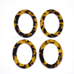 Cellulose Acetate(Resin) Big Pendants, Leopard Print, Oval, Goldenrod, 66x48x2.5mm, Hole: 1.4mm(KY-T011-08D-03)