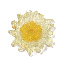 Translucent Resin Pendants, Flower Charms, Yellow, 35x33x6mm, Hole: 1.4mm(RESI-R449-01F)