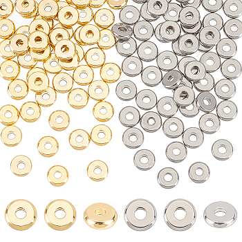 120Pcs 2 Colors 304 Stainless Steel Spacer Beads, Flat Round, Golden & Stainless Steel Color, 4x1.2mm, Hole: 1.2mm, 60pcs/color