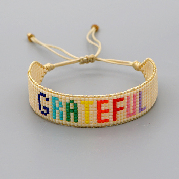 Miyuki Seed Braided Bead Bracelet, Word Grateful Friendship Bracelet for Women, Word, 11 inch(28cm)