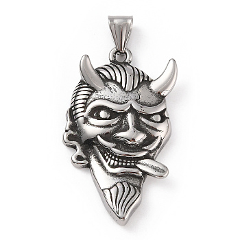 304 Stainless Steel Pendants, with 201 Stainless Steel Snap on Bails, Cattle Ghost Charm, Antique Silver, 48x27x7mm, Hole: 9x5mm
