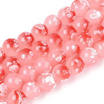 Baking Paint Glass Beads, Round, Light Coral, 8~8.5mm, Hole: 1~1.2mm