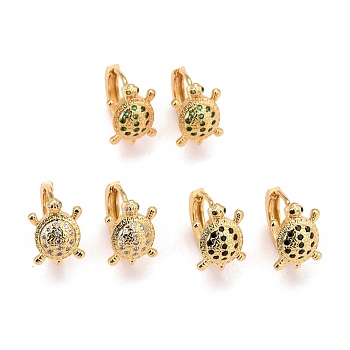 Real 18K Gold Plated Brass Cubic Zirconia Huggie Hoop Earrings, Tortoise Earrings for Women, Lead Free & Cadmium Free & Nickel Free, Mixed Color, 14x15x10mm, Pin: 1mm