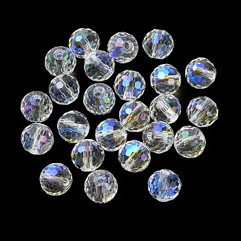 AB Color Plated Glass Beads, Faceted Round, Ghost White, 8x7mm, Hole: 1.5mm
