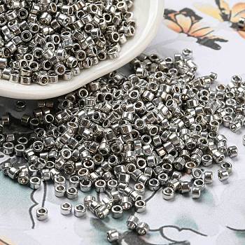 Electroplate Glass Seed Beads, Metallic Colours, Cylinder, Platinum Plated, 2.5x1.6mm, Hole: 1.4mm, about 50398pcs/pound