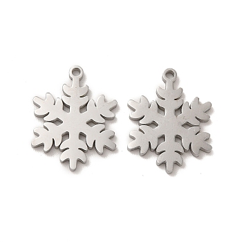 304 Stainless Steel Pendants, Christmas Snowflake Charms, Stainless Steel Color, 19x15x1.4mm, Hole: 1.4mm
