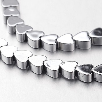 Electroplate Non-magnetic Synthetic Hematite Bead Strands, Heart, Silver Plated, 4x4x2mm, Hole: 1mm, about 110pcs/strand, 15.7 inch