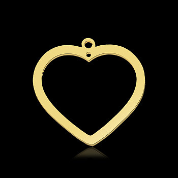 201 Stainless Steel Pendants, Heart, Real 18K Gold Plated, 23x24x1mm, Hole: 1.6mm & 1mm