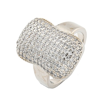 Real Platinum Plated Brass Micro Pave Clear Cubic Zirconia Cuff Rings, Open Rings for Women, Rectangle, Adjustable