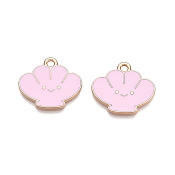 Alloy Enamel Pendants, Lead Free & Cadmium Free, Shell Shape Charm, Golden, Pearl Pink, 18x20x1mm, Hole: 1.8mm