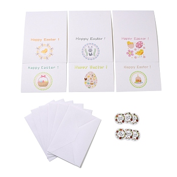 Rectangle Paper Greeting Cards, with Rectangle Envelope and Flat Round Self Adhesive Paper Stickers, Easter Day Wedding Birthday Invitation Card, Easter Theme Pattern, 110x160x1mm