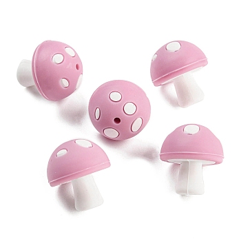 Mushroom Food Grade Silicone Focal Beads, Chewing Beads For Teethers, DIY Nursing Necklaces Making, Pink, 20x18mm, Hole: 2mm