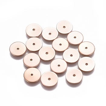 Ion Plating(IP) 304 Stainless Steel Spacer Beads, Flat Round, Rose Gold, 10x0.8mm, Hole: 1.2mm