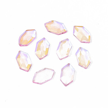 Glass Rhinestone Cabochons, Nail Art Decoration Accessories, Faceted, Hexagon, Pink, 8x4x1.5mm