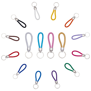16Pcs 16 Style Imitation Leather Keychain,  with Platinum Plated Iron Findings, Mixed Color, 11~12cm, 1pc/style
