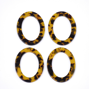 Cellulose Acetate(Resin) Big Pendants, Leopard Print, Oval, Goldenrod, 66x48x2.5mm, Hole: 1.4mm