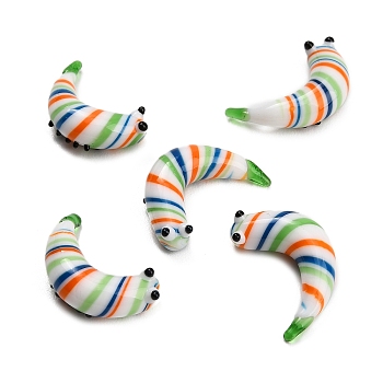 Handmade Lampwork Worm Figurines, for Home Office Desk Decoration, Colorful, 28x16.5x9mm