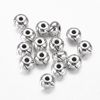 Tibetan Style Alloy Beads, Round, Antique Silver, Lead Free & Cadmium Free & Nickel Free, 5.5x5.5x3.5mm, Hole: 1.5mm