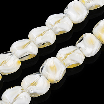 Handmade Milleflori Glass Beads Strands, Square, Floral White, 10.5x11.5~12x7mm, Hole: 1mm, about 50pcs/strand, 20.63''(52.4cm)