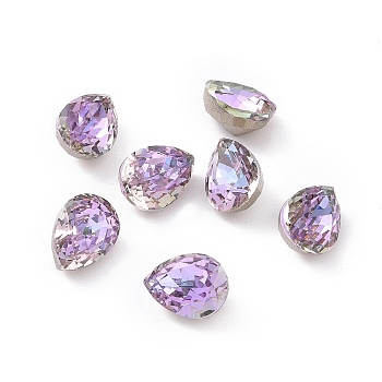 K5 Glass Rhinestone Cabochons, Pointed Back & Back Plated, Faceted, Teardrop, Vitrail Light, 8x6x5mm