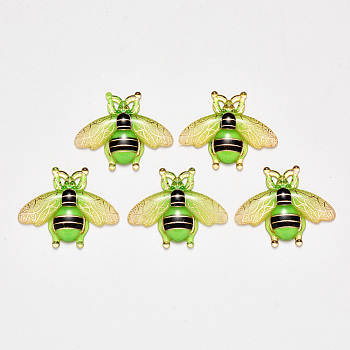 Transparent Acrylic Pendants, with Plated Bottom, Bees, Lime, 26.5x32.5x4mm, Hole: 1mm