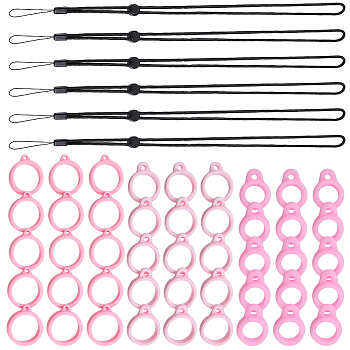 6PCS Adjustable Polyester Neck Lanyard, for Pen, Phone, Badge Holder, with 3Style Silicone Pendant, Pink