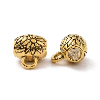 Tibetan Style Alloy Tube Bails, Loop Bails, Tube with Floral, Antique Golden, 10x8.5x7mm, Hole: 1.8mm, Inner Diameter: 3.3mm, 900pcs/1000g