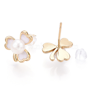 Creamy White Clover Pearl Stud Earrings