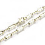 Brass Paperclip Chains, Drawn Elongated Cable Chains Necklace Making, with Lobster Claw Clasps, Light Gold, 17.71 inch(45cm) long, Link: 3.6x10mm, Jump Ring: 5x1mm(MAK-S072-14A-14KC)