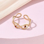 304 Stainless Steel Micro Pave Cubic Zirconia Cuff Open Rings, Infinity, Golden, 7.5mm, Inner Diameter: 18mm(SA-CBAF5A1-01G)