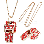 1Pc Iron Rhinestone Whistle Pendant Popcorn Chain Necklaces for Women, Siam, 30.71 inch(78cm)(NJEW-DR0001-03D)