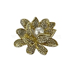 Flower Alloy Crystal Rhinestone Brooch, Imitation Pearl Exquisite Lapel Pins for Girl Women, Golden, 36x45mm(PW-WG24C40-01)