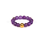 Natural Amethyst Bead Elastic Finger Rings for Women, with Stainless Steel Bead, Inner Diameter: Adjustable(TR6312-1)