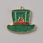 Saint Patrick's Day Alloy Enamel Pendants, with Sequins, Hat, Green, 28x29x2mm, Hole: 1.5mm(ENAM-WH0004-03KCG-06)