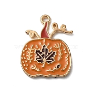 Thanksgiving Day Golden Tone Alloy Enamel Pendants, Pumpkin with Maple Leaf, 23x17.5x1.5mm, Hole: 1.8mm(ENAM-M002-02I-G)