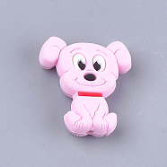 Food Grade Eco-Friendly Silicone Focal Beads, Puppy, Chewing Beads For Teethers, DIY Nursing Necklaces Making, Beagle Dog, Pearl Pink, 28x25x7.5mm, Hole: 2mm(SIL-T052-01C)