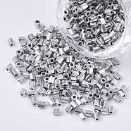 8/0 Two Cut Glass Seed Beads, Hexagon, Metallic Colours, Silver, 2.5~3x2.5mm, Hole: 0.9mm, about 15000pcs/bag(SEED-S033-03A-08)